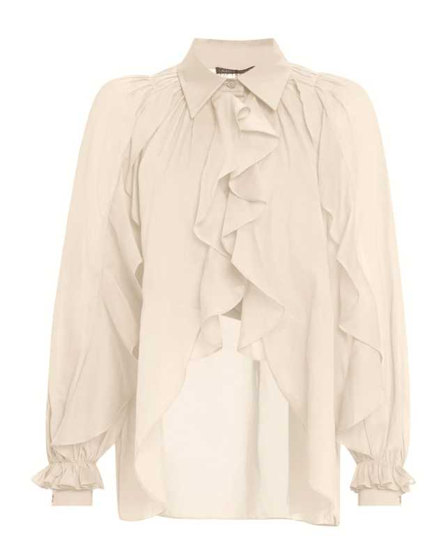 Ruffle High-Low Button-Down Blouse